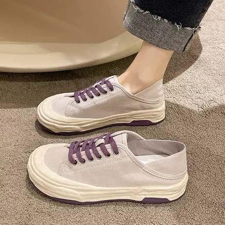 帆布鞋女夏款2023新款百搭厚底两穿休闲板鞋夏季溶解鞋单鞋小白鞋商品大图