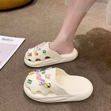 洞洞鞋女夏季外穿彩色链条ins潮卡通可爱厚底沙滩防滑包头凉拖鞋商品大图