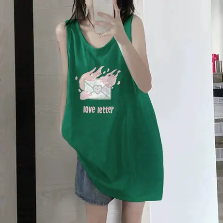 美式复古纯棉吊带运动坎肩背心无袖t恤女夏外穿宽松港风挂脖上衣商品大图