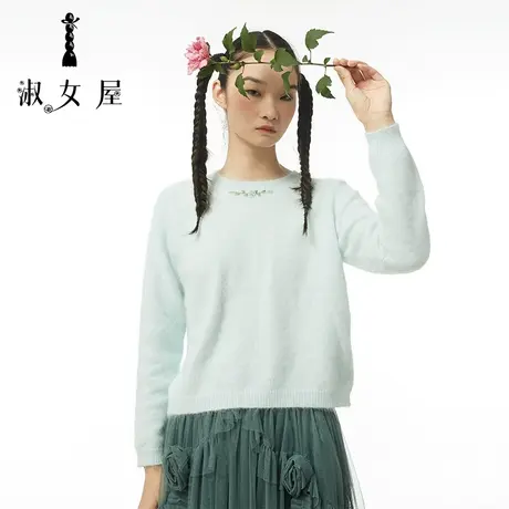 淑女屋官方旗舰店圆领绣花毛衣软糯修身打底设计感显瘦上衣新款秋图片