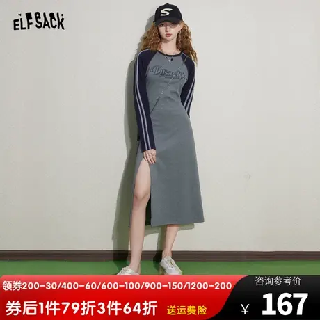 妖精的口袋开叉卫衣连衣裙女2023秋季新款圆领长袖显瘦修身裙子潮图片