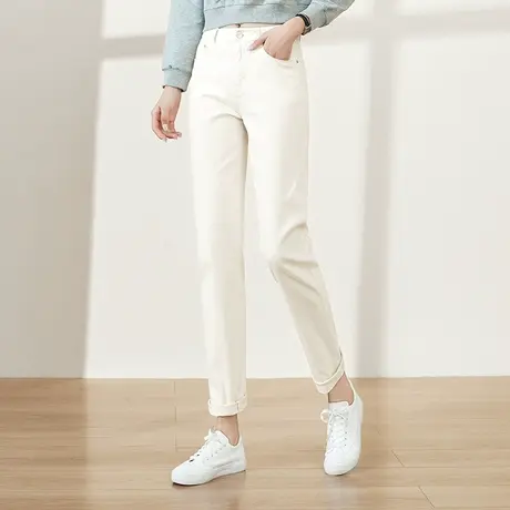 逸阳高腰2023春款白色直筒牛仔裤子女九分宽松显瘦大码老爹哈伦裤商品大图