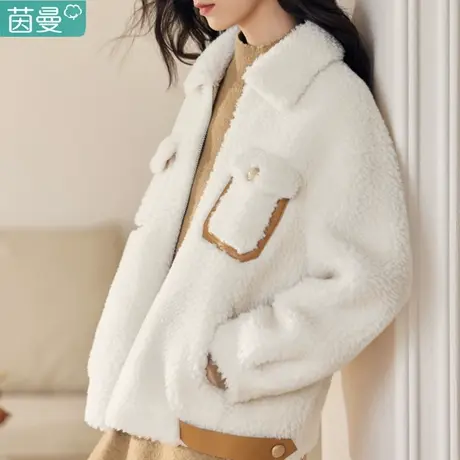 茵曼旗舰店仿羊羔毛小香风短外套2023新款女装秋冬季宽松棉袄上衣商品大图