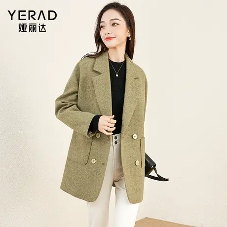 娅丽达毛呢西装外套女2023秋冬新款气质短款呢子上衣灰色羊绒大衣图片