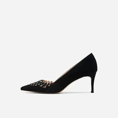 Nine West/玖熙2023年秋季新款高跟鞋女尖头绒面镂空细跟高跟女鞋图片