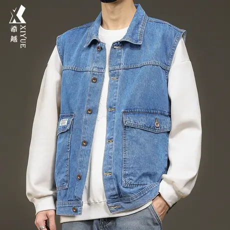 希越工装牛仔马甲男2024春季款宽松大码潮牌坎肩百搭男士背心夹克图片