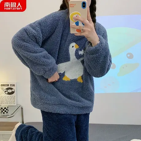 珊瑚绒睡衣冬季女款2023新款加绒加厚法兰绒女士白鸭家居服秋冬款商品大图