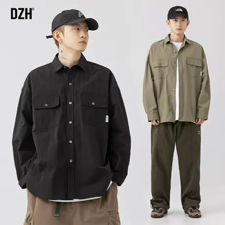 男士日系黑色衬衫男高级感休闲长袖衬衣外套男款秋季情侣工装上衣商品大图