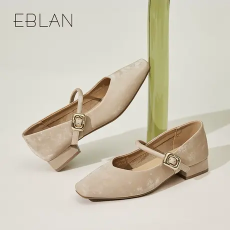 EBLAN/伊伴新中式一字扣玛丽珍鞋女2025年春季新款浅口粗跟单鞋图片