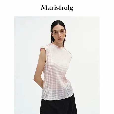 Marisfrolg玛丝菲尔2025秋新款肌理感船型领气质无袖针织背心上衣图片