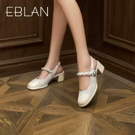 伊伴2023夏季女鞋时装凉鞋小香风高跟凉鞋法式玛丽珍后空粗跟商品大图