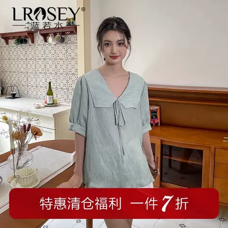 【大翻领减龄亚麻衬衫】蓝若水大码女装2025夏装新品韩系短袖上衣图片