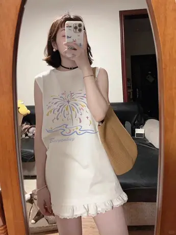 纯棉吊带坎肩背心无袖t恤女2024新款夏季外穿宽松篮球服挂脖上衣图片