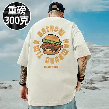 2025重磅潮牌宽松胖子T恤短袖五分袖纯棉杏色情侣加肥加大码男装商品大图