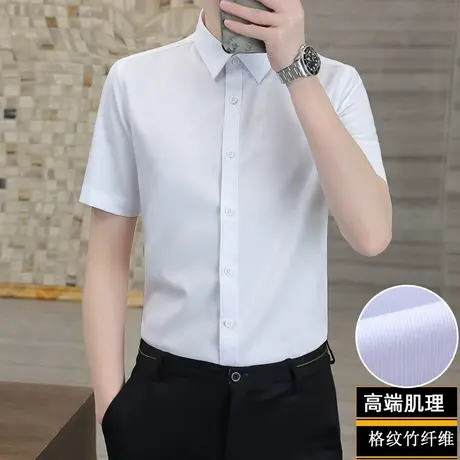 白衬衫男士短袖免烫抗皱商务休闲正装帅气上班工装衬寸衣男蓝黑色商品大图