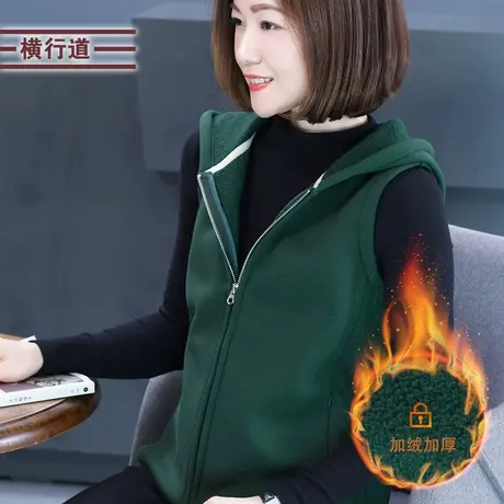2023冬装加绒加厚卫衣马甲背心宽松无袖连帽外套女装纯色上衣外搭商品大图