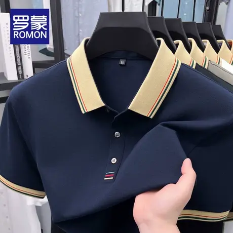 罗蒙夏季纯棉短袖t恤男商务休闲翻领POLO衫爸爸男装宽松半袖上衣图片