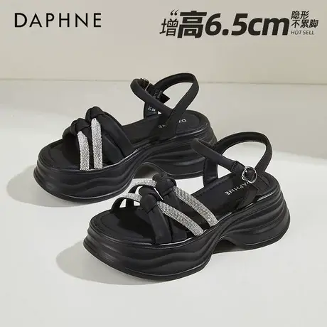 达芙妮松糕厚底运动凉鞋女款2025夏季外穿水钻一字带增高沙滩凉鞋图片