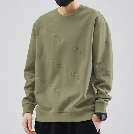 重磅圆领卫衣男潮牌春秋款套头圆领上衣钢印无帽长袖t恤宽松百搭商品大图