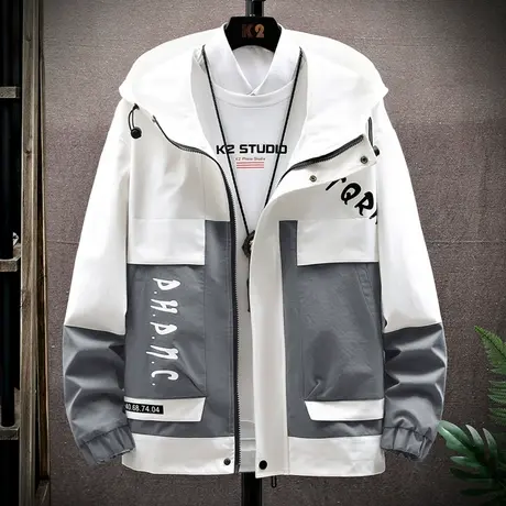 男士外套潮流春秋季工装休闲ins帅气青少年学生宽松潮牌连帽夹克商品大图