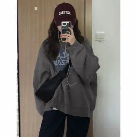 2025新款圆领百搭卫衣女2025新款秋冬季oversize潮牌加绒加厚上衣商品大图