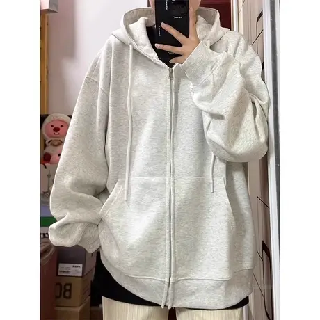 oversize薄款连帽衫卫衣女春秋韩版洋气减龄宽松显瘦纯色上衣外套商品大图