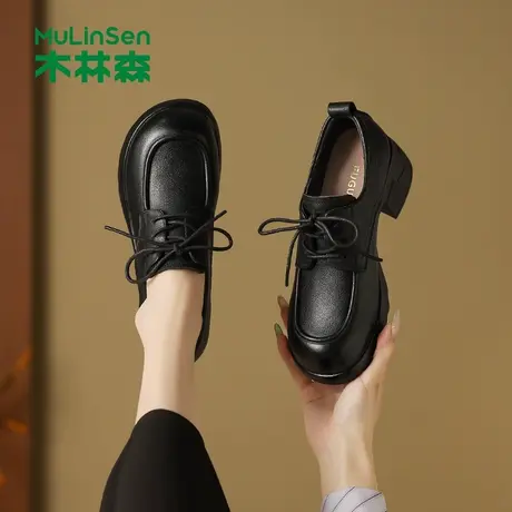 木林森女鞋2025年秋季新款厚底增高小皮鞋舒适单鞋百搭经典乐福鞋图片