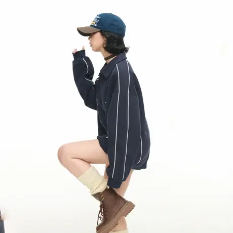 美式翻领印花卫衣女春秋新款潮牌宽松休闲高街情侣款长袖套头上衣商品大图