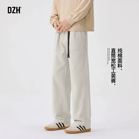 男士杏色裤子直筒宽松工装裤男秋季休闲裤2025新款美式长裤伐木裤商品大图