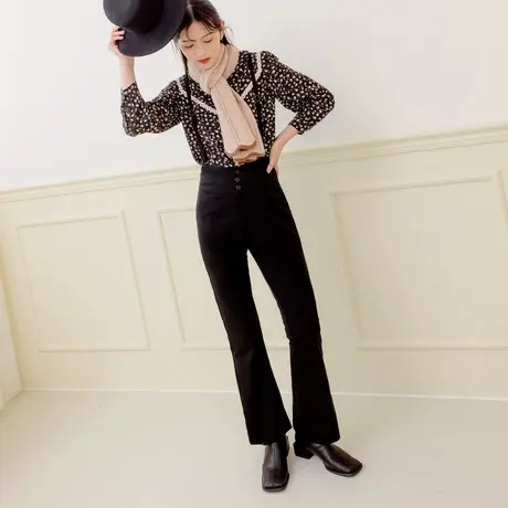 桔熊春秋季韩版炸街复古俏皮可拆式吊带喇叭长裤子女裝大码BA6477图片