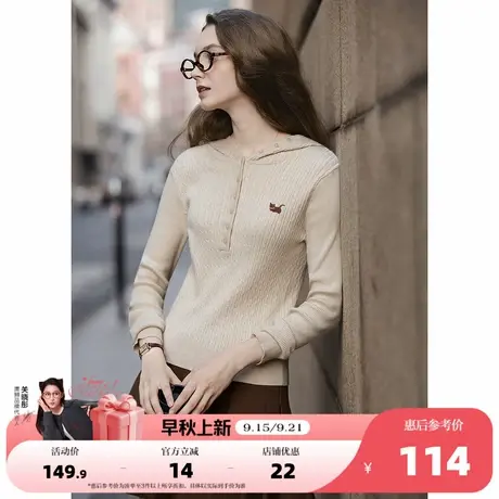 唐狮2025秋冬女连帽绞花毛织春秋打底衫女外穿高级感内搭上衣潮商品大图