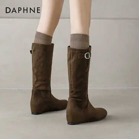 达芙妮加绒长筒靴女2025冬季新款美拉德内增高堆堆靴厚底骑士靴子商品大图