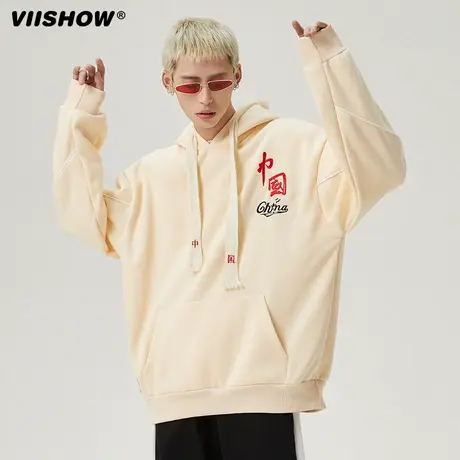 VIISHOW连帽卫衣男春秋新款国风大码宽松外套潮牌高级感华人青年商品大图