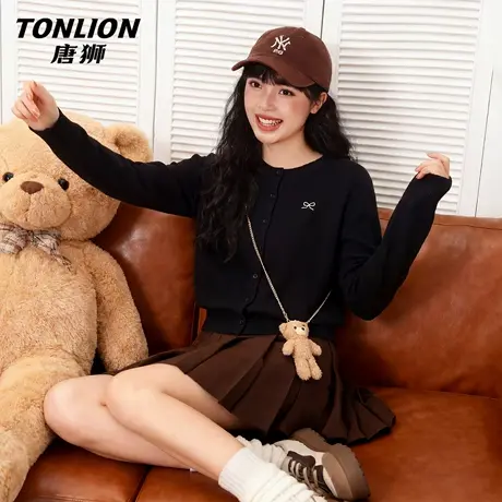 唐狮官方刺绣外套女针织衫内搭可外穿2026新款春季短款黑色上衣VC图片