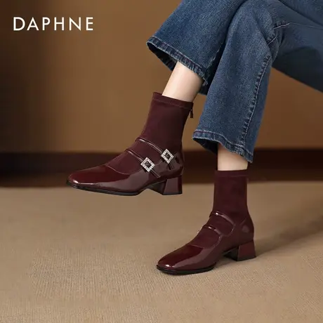 达芙妮高跟短靴女2026冬季新款马丁靴子瘦瘦靴弹力袜靴玛丽珍女鞋商品大图