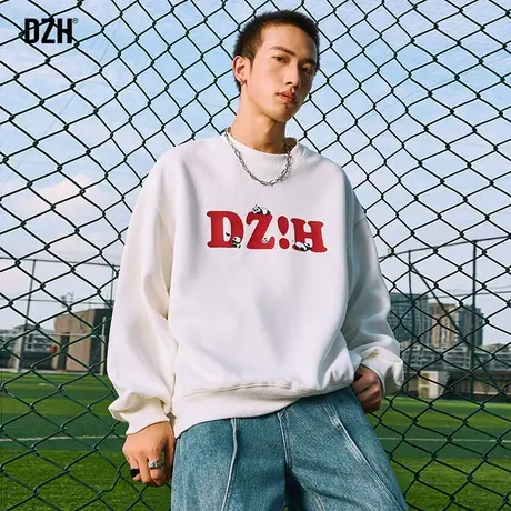 DZH男士白色圆领卫衣男春秋季2023新款打底内搭秋装上衣美式外套商品大图