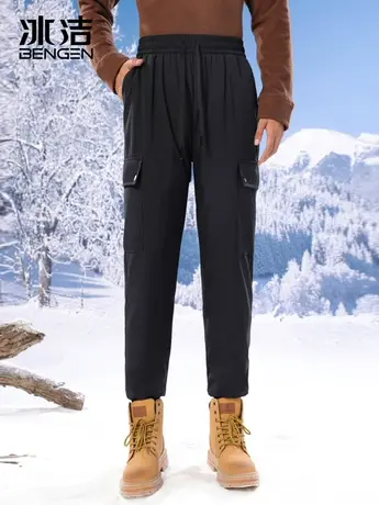 冰洁鹅绒裤女2023年新款羽绒裤女外穿时尚高腰工装加厚保暖冬DSZ商品大图