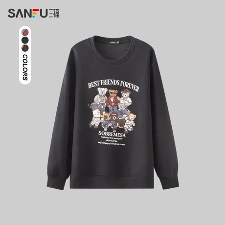 三福2023秋女士都市圆领卫衣 简约宽松卡通图案组合设计478622商品大图