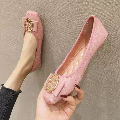 平底单鞋女2023新款方头软底百搭豆豆鞋平跟蝴蝶结大码瓢鞋孕妇鞋商品大图