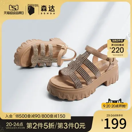 森达复古罗马鞋女夏季商场同款露趾厚底凉鞋SCU01BL2商品大图