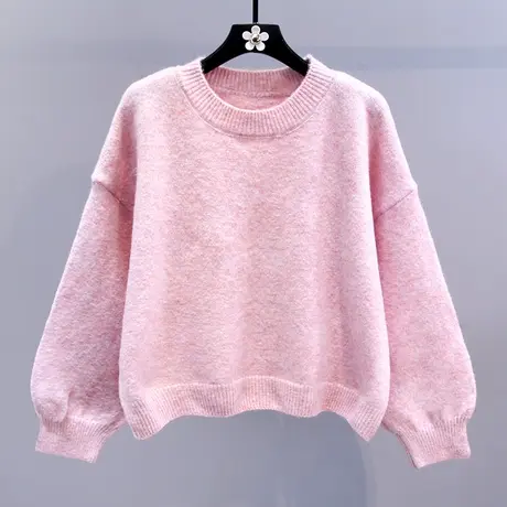温柔系粉色毛衣女秋冬2023新款宽松慵懒风套头内搭套头针织衫上衣商品大图
