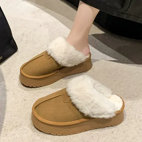 毛毛拖鞋女外穿2023年新款秋冬皮毛一体雪地靴厚底加绒包头棉拖鞋商品大图
