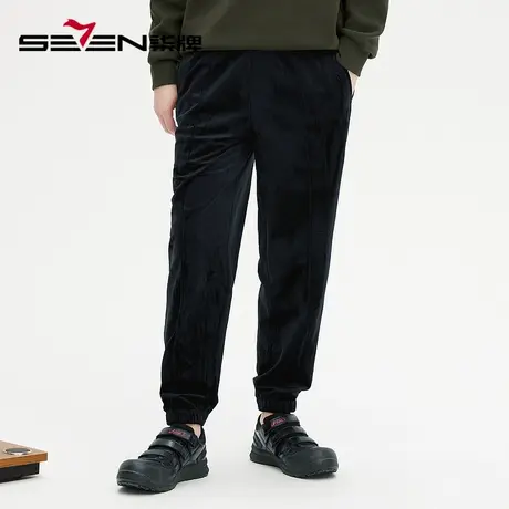 柒牌旗下潮牌SVNMDN休闲裤男2022秋冬季垂感丝绒宽松男生束脚卫裤商品大图