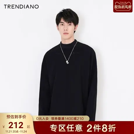 TRENDIANO潮牌官方秋冬男装简约立体刺绣袖半高领套头长袖T恤男士图片