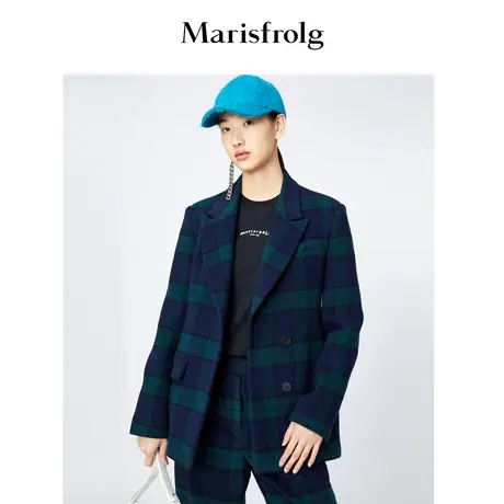 【英伦复古】玛丝菲尔冬新款纯羊毛墨绿色格子毛呢西装外套图片