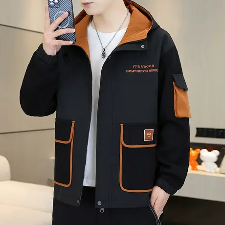 男装2023春季新款男士夹克外套韩版潮流连帽工装防风休闲衣服JKWT商品大图