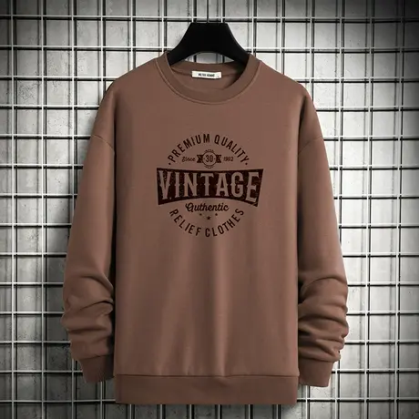 卫衣男生春秋款套头无帽上衣服秋冬加绒加厚宽松潮流圆领长袖t恤商品大图