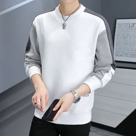 无帽卫衣男春秋季重磅长袖T恤打底衫宽松百搭圆领加绒冬装上衣服商品大图