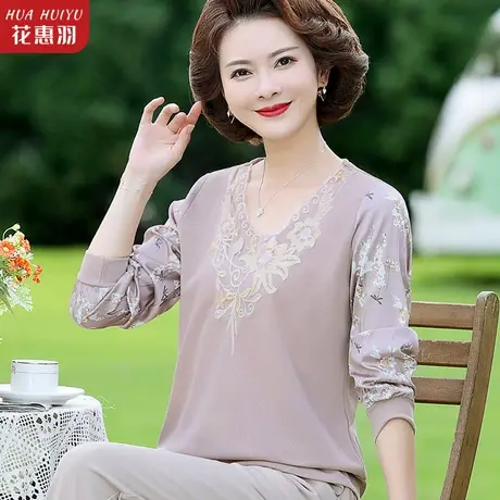 妈妈秋装打底小衫中老年女春秋装减龄时尚衬衫针织衫t恤50岁上衣图片