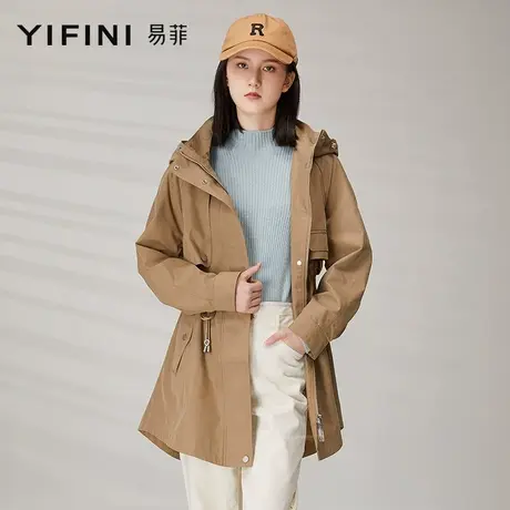 Yifini/易菲宽松连帽中长款风衣外套女春秋新款遮肉显瘦上衣商品大图